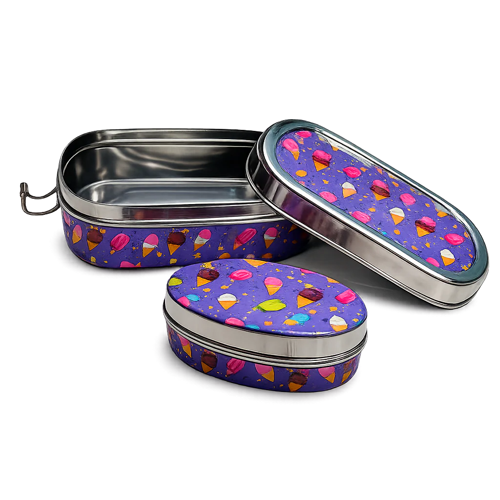 Meenakari Steel Tiffin Box – Stylish & Durable -Set Of 2 ( Panda +Llama) Combo