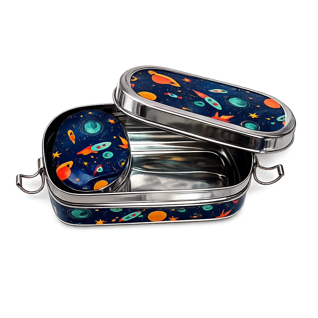 Meenakari Steel Tiffin Box – Stylish & Durable -Set Of 2 ( Panda +Llama) Combo