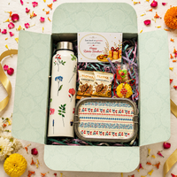 Premium Rakhi Gift Box- Floral Bottle+Cherry 2tier Lunchbox