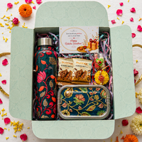 Premium Rakhi Gift Box-Pichwai Bottle+ Paisley 2tier Lunchbox