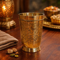 Handcrafted Brass Bowl, Brass Glass & Golden Dessert Spoon – Festive Gift Set of 3