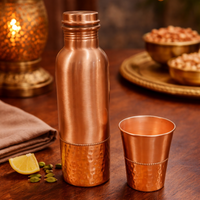 Pure Copper Water Bottle with 1 Glass – Ayurvedic Drinking Set for Health & Wellness