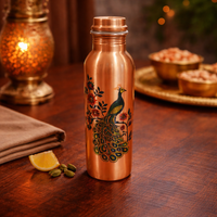 Artistic Copper Water Bottle with Peacock Artwork