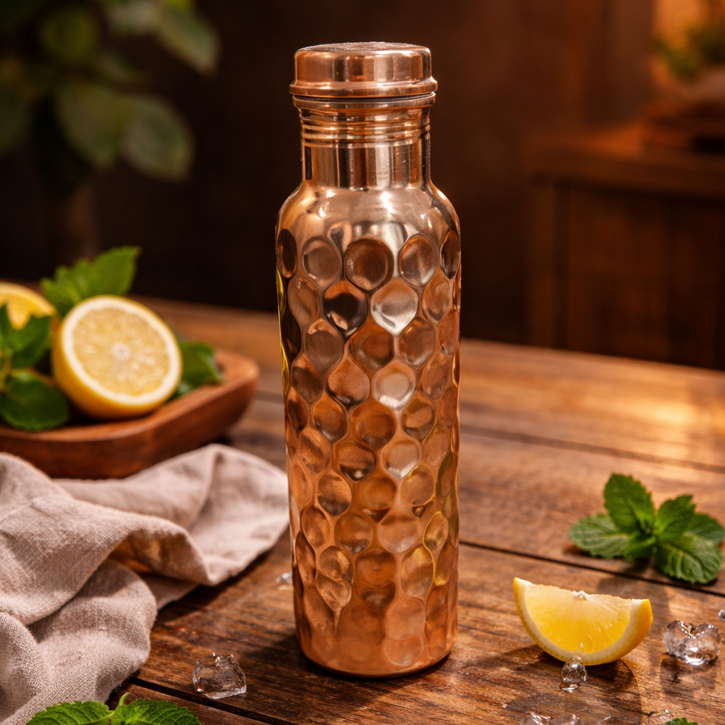 Hammered Copper Water Bottle for Home & Office