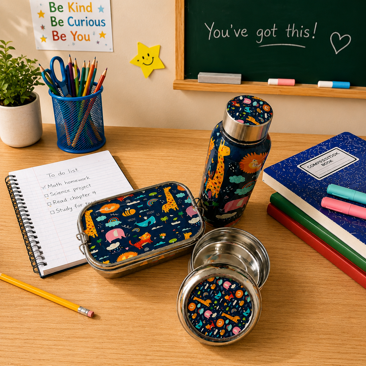 Stainless Steel Lunch Box , Snack Box & Water Bottle (750 ML) Set