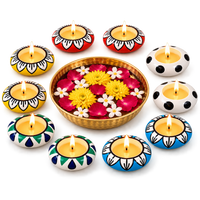 Multicolour Meenakari Ceramic Diya Set of 10