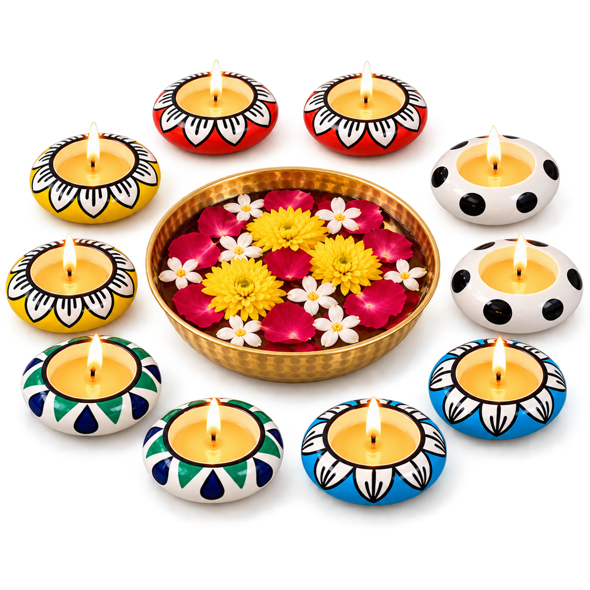Multicolour Meenakari Ceramic Diya Set of 10
