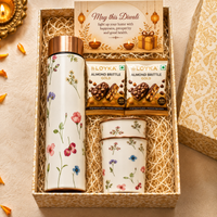 Premium Diwali Gift Box- White Floral Copper Bottle + 2Glass Set