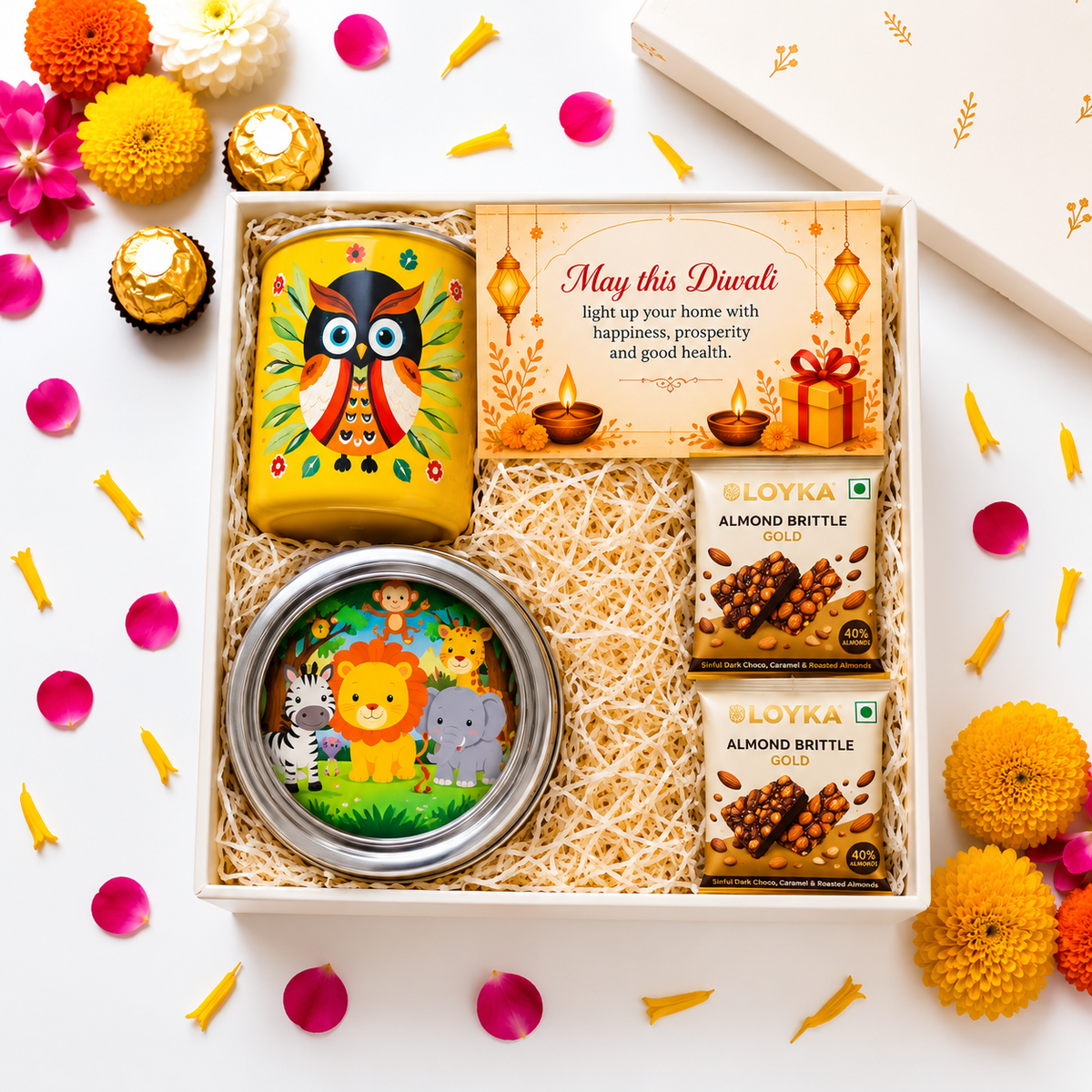 Premium Diwali Gift Box-Zoo Snacks Box + Owl Mug
