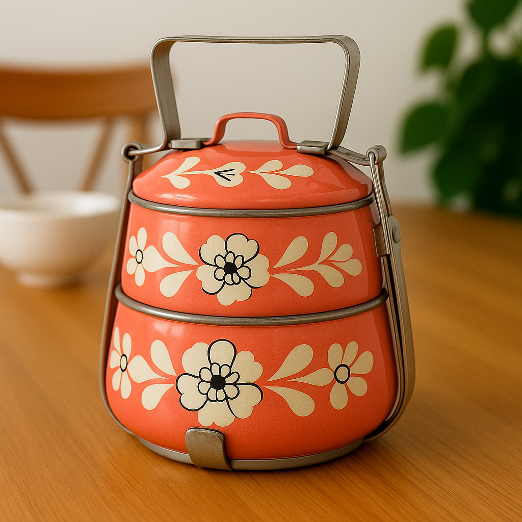 Ethnic Enamelware Steel Lunch Box – 2 Tier, Sustainable & Reusable