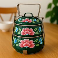 Ethnic Enamelware Steel Lunch Box – 2 Tier, Sustainable & Reusable