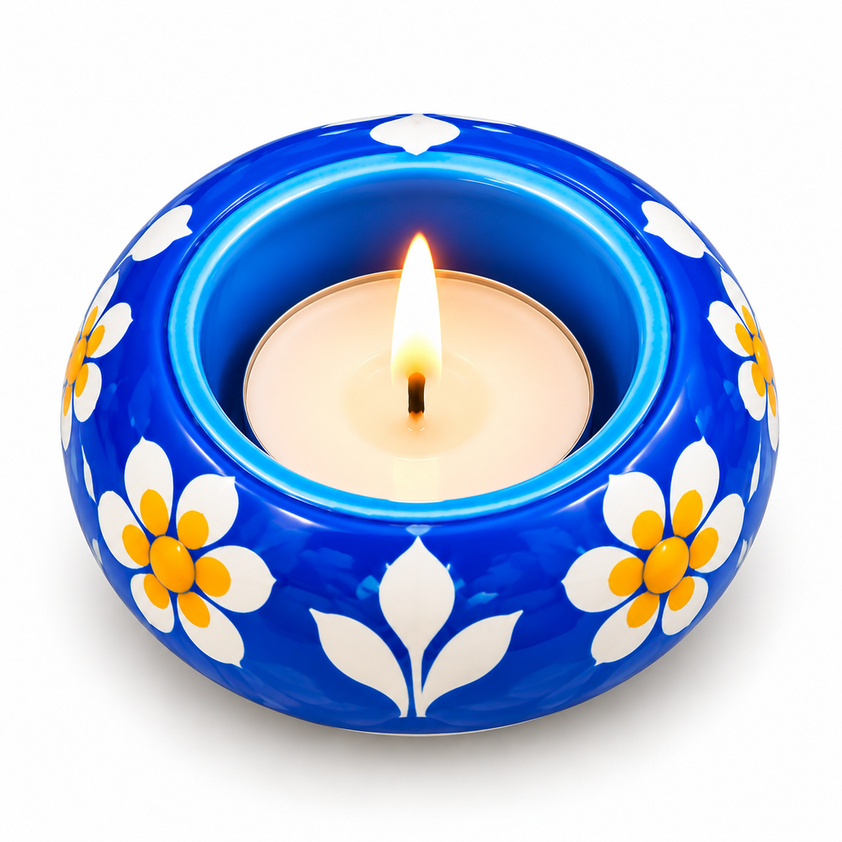 Elegant Blue Meenakari Diya Candle Holder Set of 6 – Lotus & Round Design