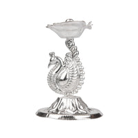 German Silver Peacock Deepam | Temple Diya for Puja, Aarti & Gifting