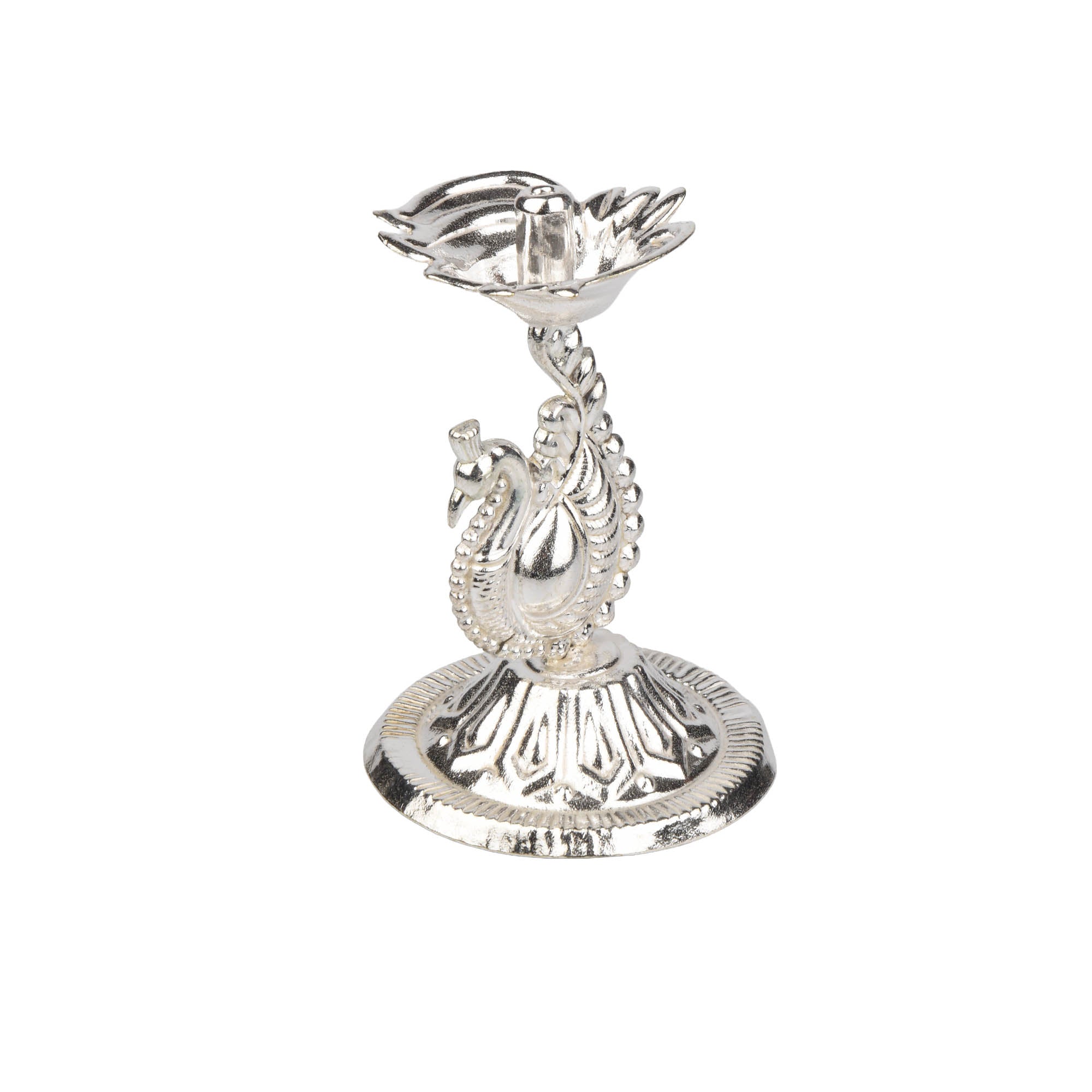 German Silver Peacock Deepam | Temple Diya for Puja, Aarti & Gifting