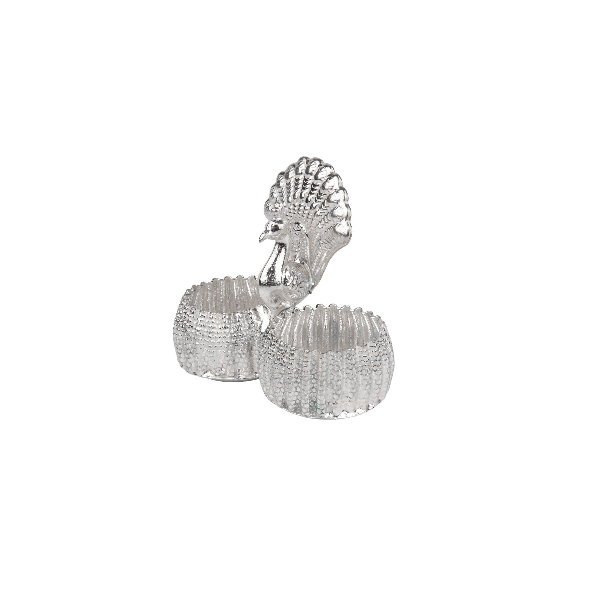 German Silver Peacock Kumkum Holder | Dual Bowl Design for Pooja, Chandan & Haldi
