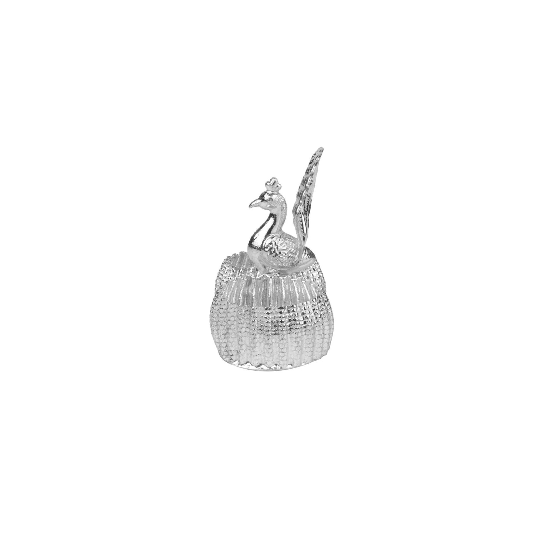 German Silver Peacock Kumkum Holder | Dual Bowl Design for Pooja, Chandan & Haldi