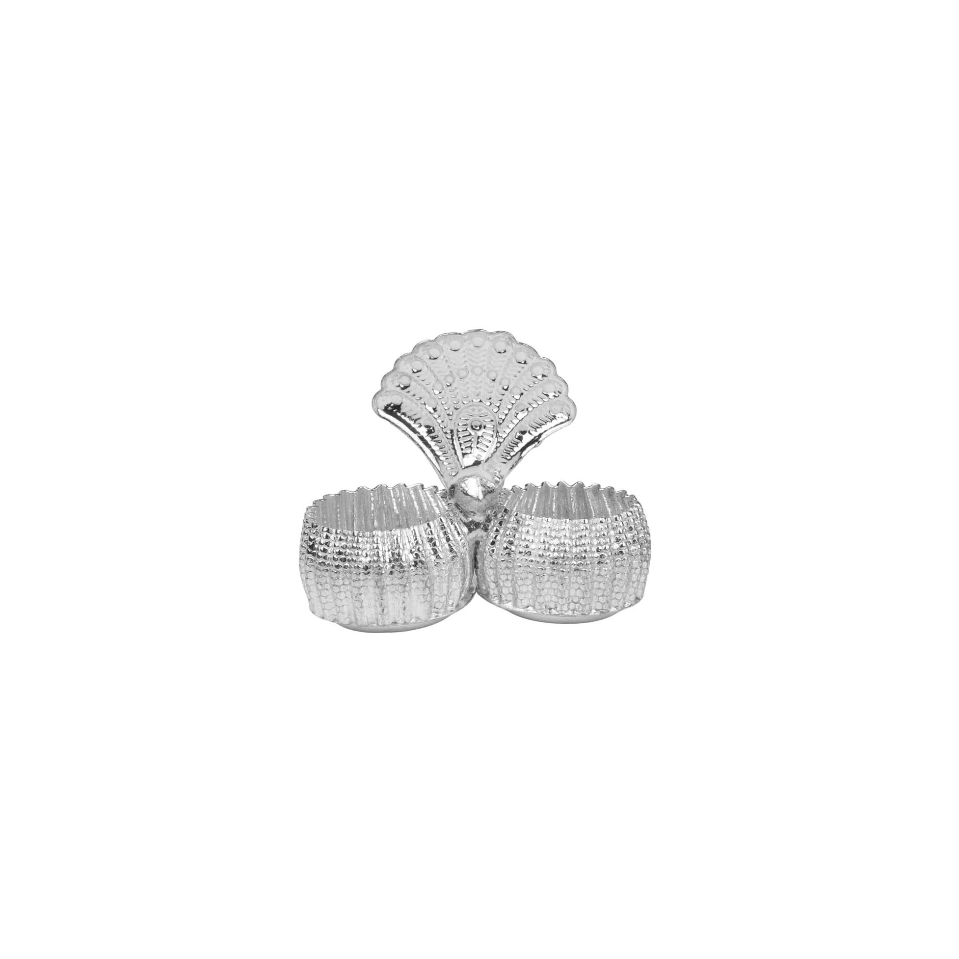 German Silver Peacock Kumkum Holder | Dual Bowl Design for Pooja, Chandan & Haldi