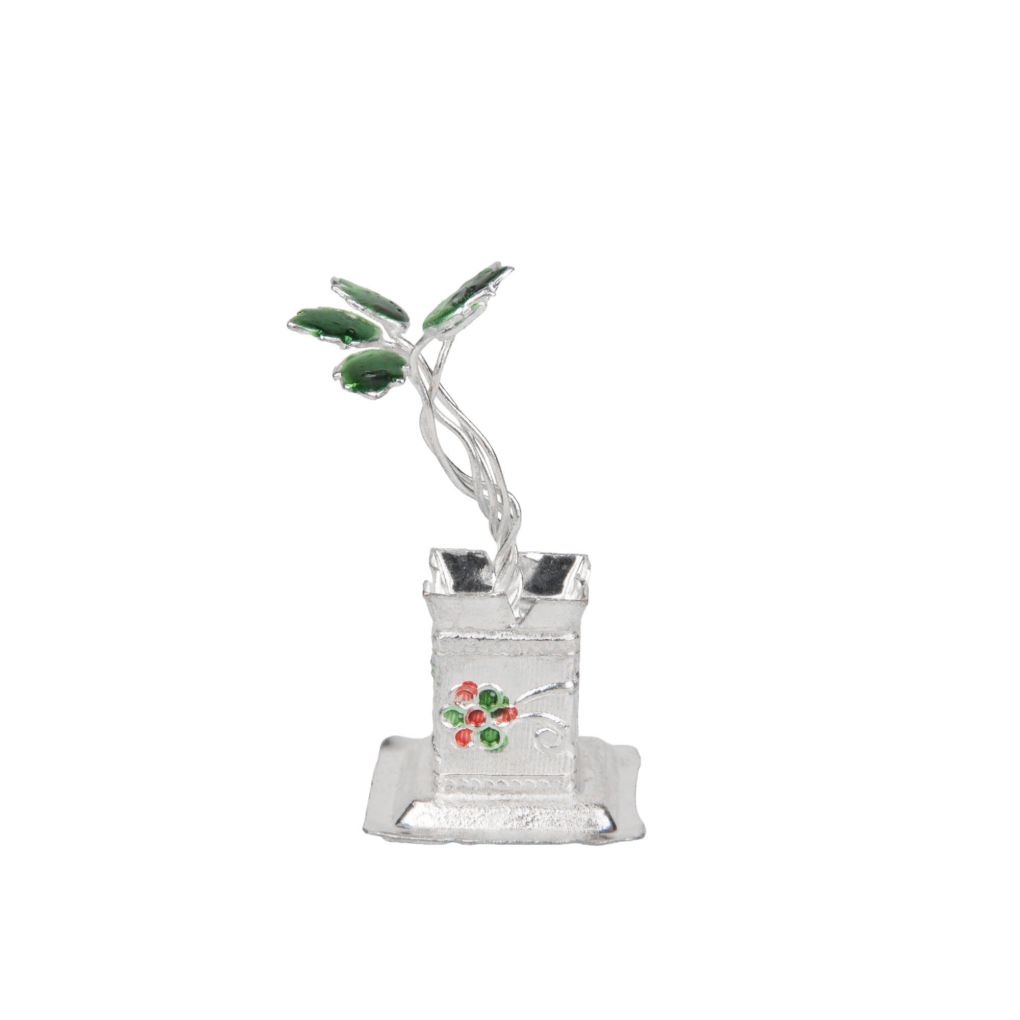 German Silver Decorative Tulsi Pot | Traditional Pooja & Home Temple Accessory