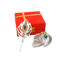 Silver Finish Kumkum Chawal Holder with Mor Pankh