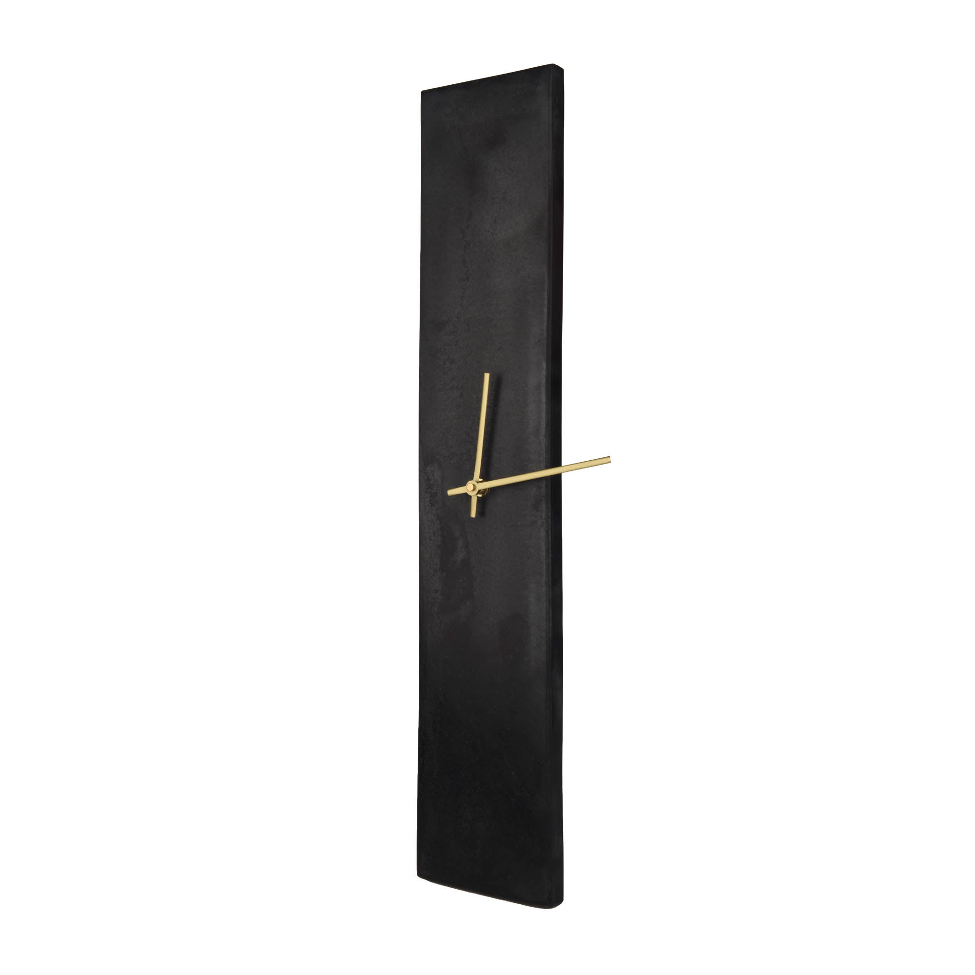 Modern Black Stone Wall Clock with Gold Hands – Minimalist Luxury Vertical Wall Décor