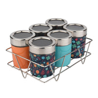 Meenakari Masala Jar Set with Stand | Spice Container Set for Kitchen