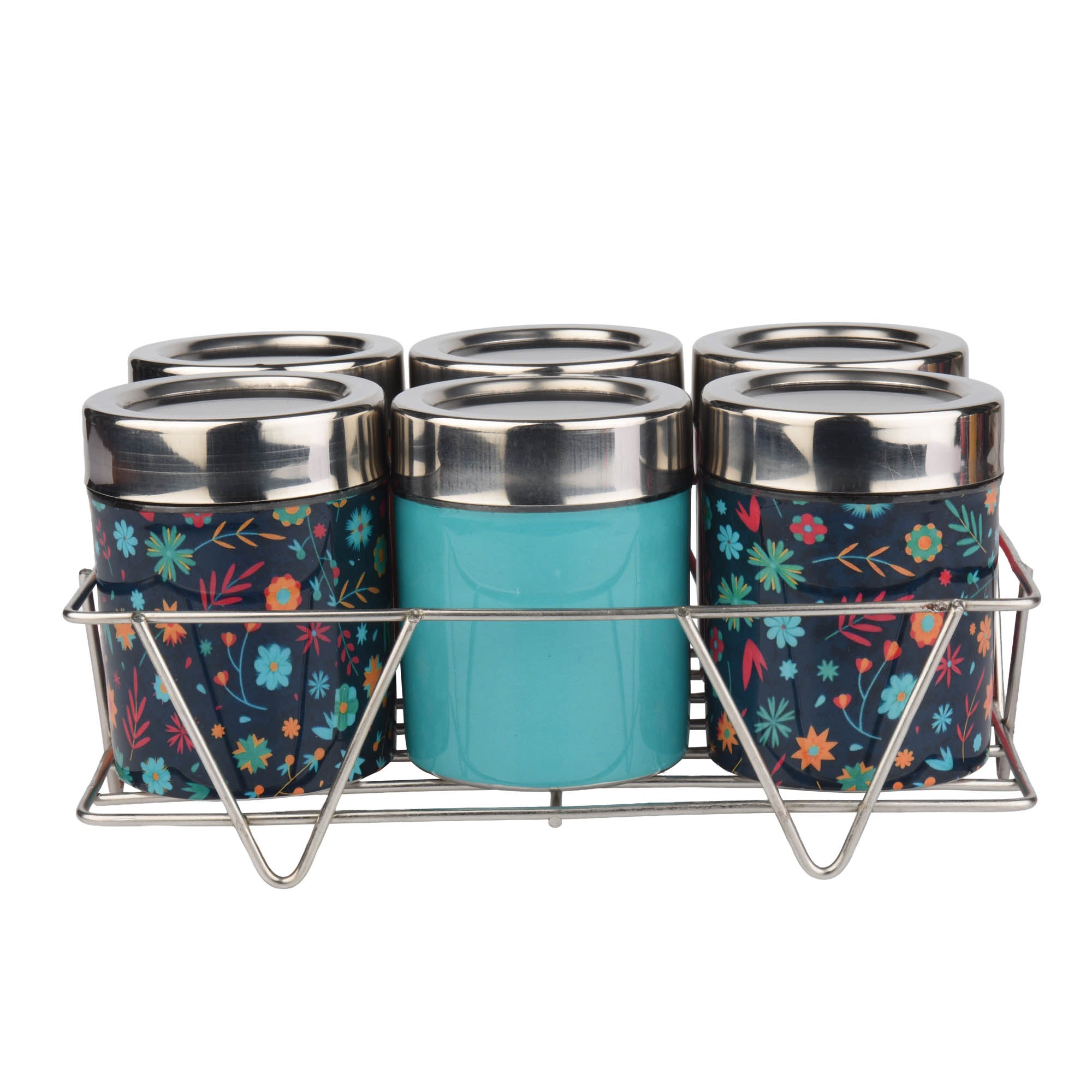 Meenakari Masala Jar Set with Stand | Spice Container Set for Kitchen