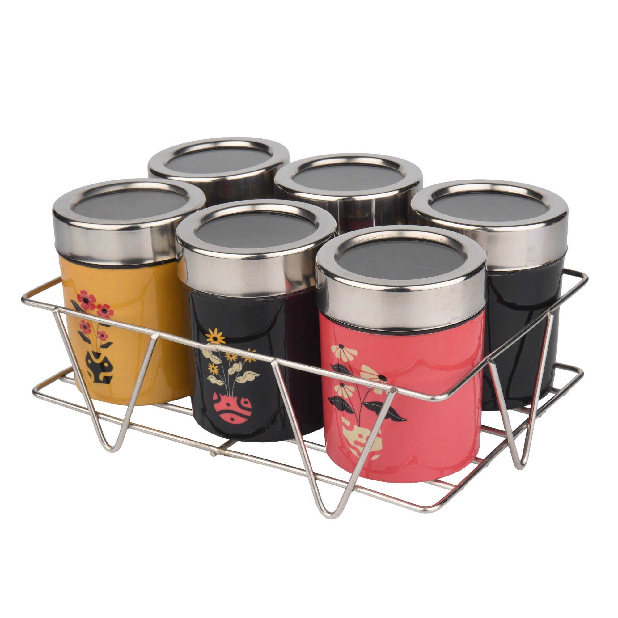 Meenakari Masala Jar Set with Stand | Spice Container Set for Kitchen