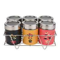 Meenakari Masala Jar Set with Stand | Spice Container Set for Kitchen