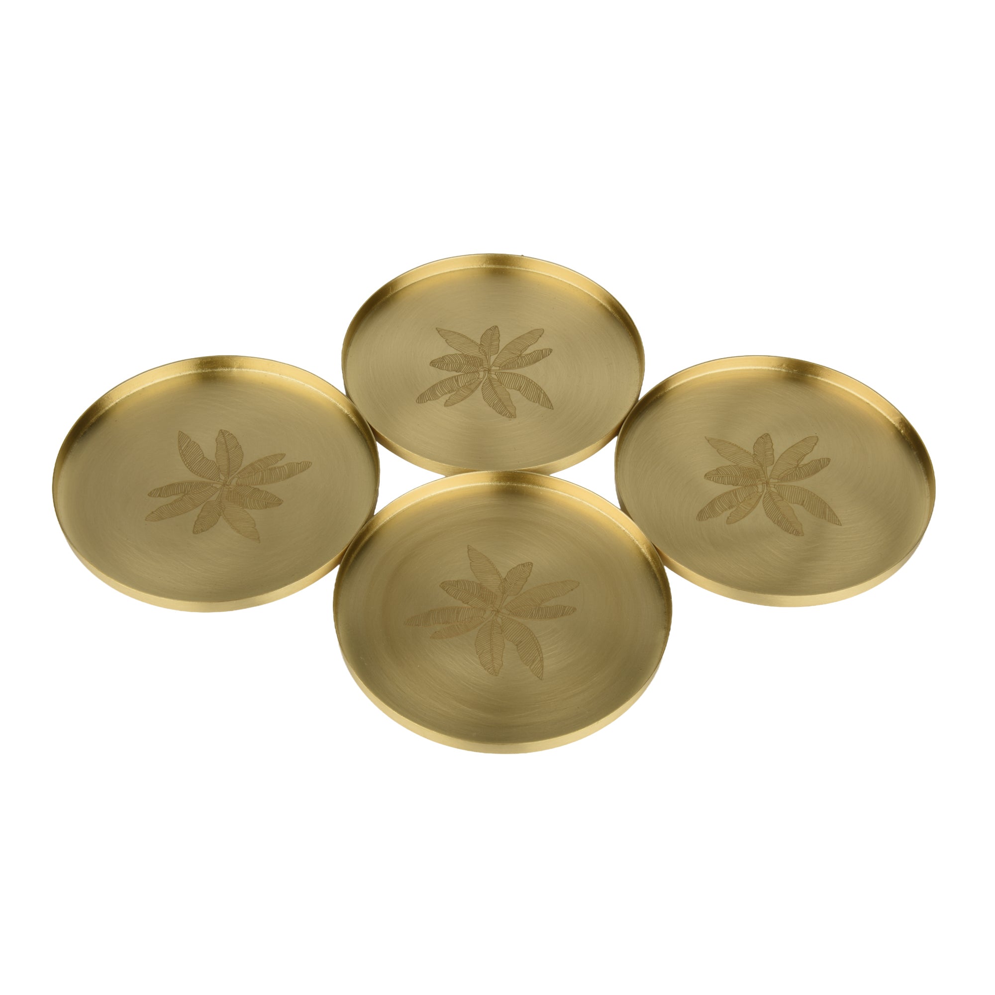 Embossed Brass Coaster | Elegant Drink Coasters for Home & Dining Decor ( Set of 4)