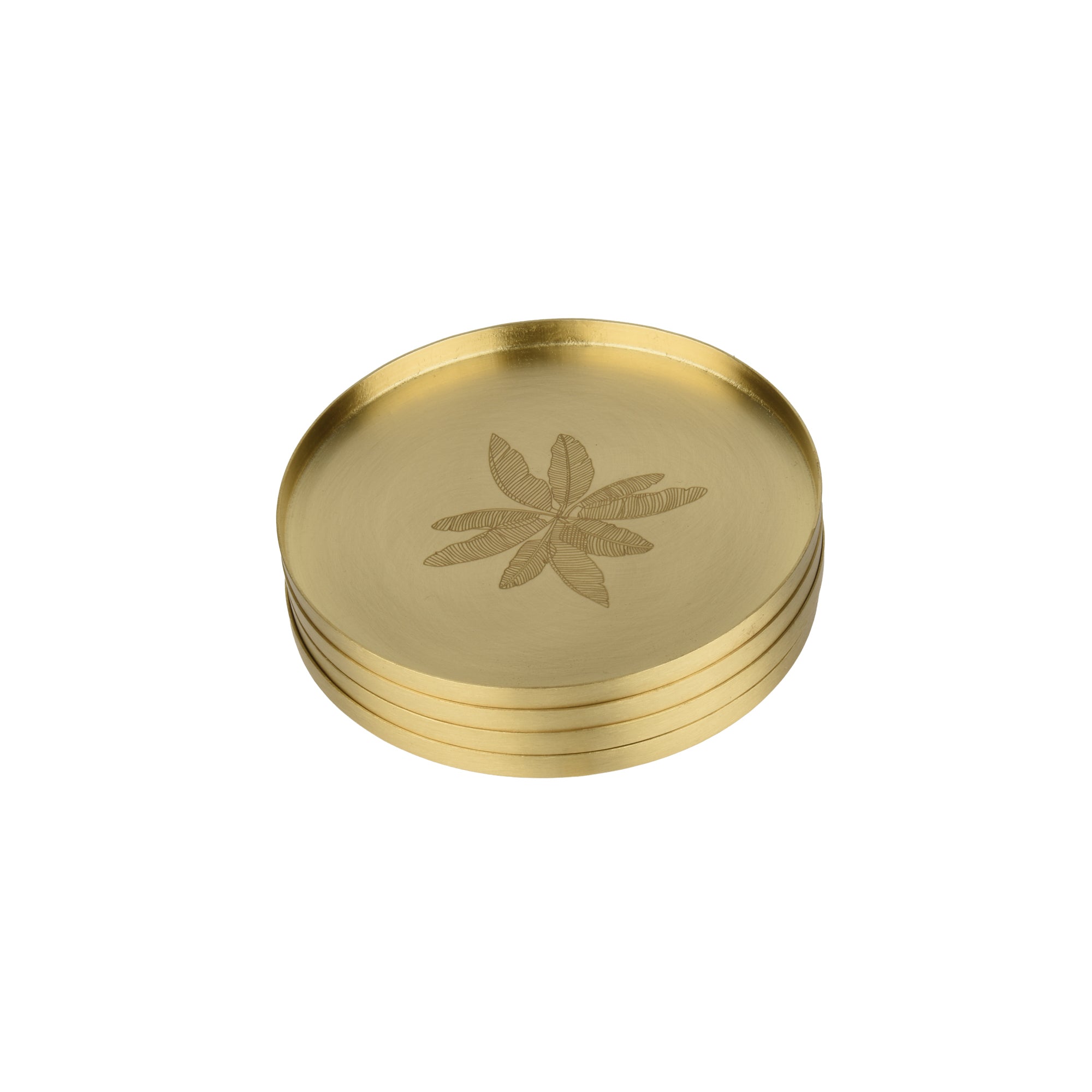 Embossed Brass Coaster | Elegant Drink Coasters for Home & Dining Decor ( Set of 4)