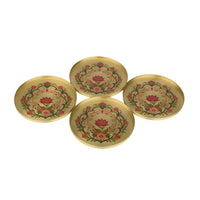 Premium Rakhi Gift Box- Phoolkari Copper Bottle +Brass Coaster Floral Set Of 4