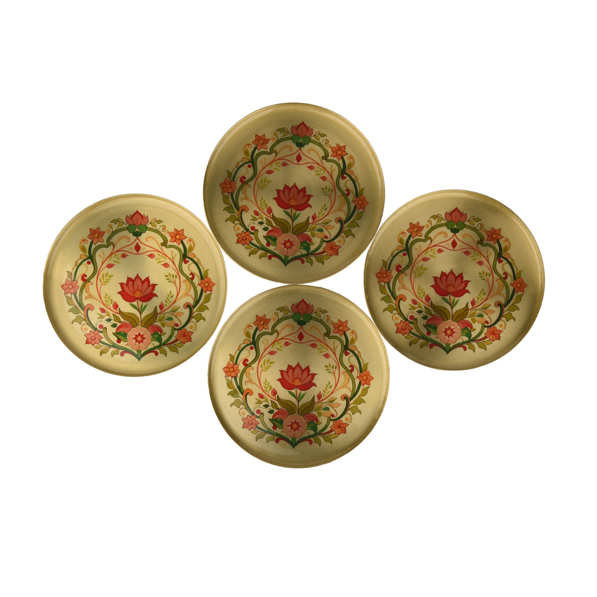 Embossed Brass Coaster | Elegant Drink Coasters for Home & Dining Decor ( Set of 4)