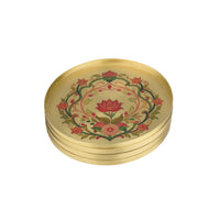 Embossed Brass Coaster | Elegant Drink Coasters for Home & Dining Decor ( Set of 4)