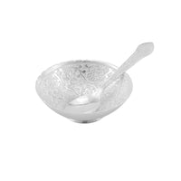 Decorative Silver Plated Bowl with Spoon & Gift Box | Traditional Indian Gift Set