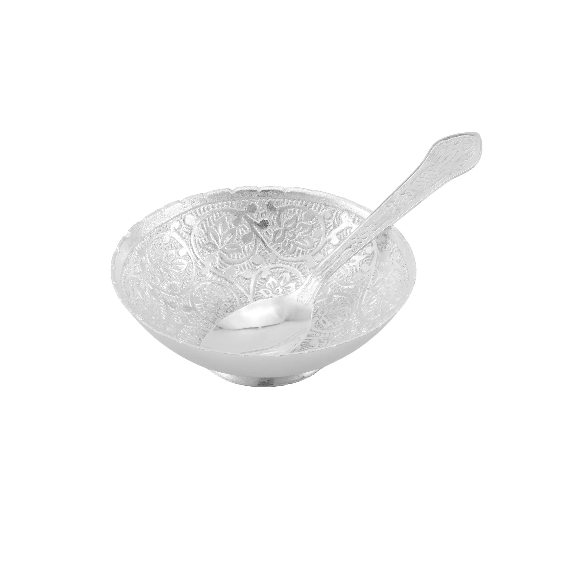 Silver Pooja Gift Combo | Kumkum Chawal Holder with Decorative Silver Plated Bowl.
