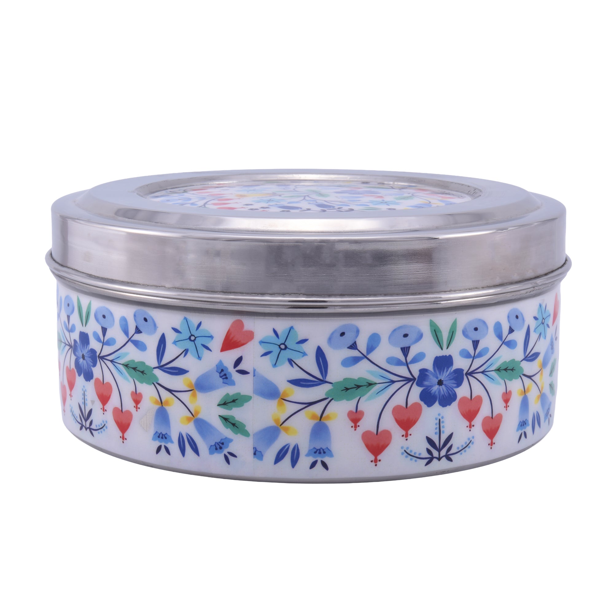 Floral Printed Steel Storage Box with Airtight Lid for Sweets, Dry Fruits & Snacks