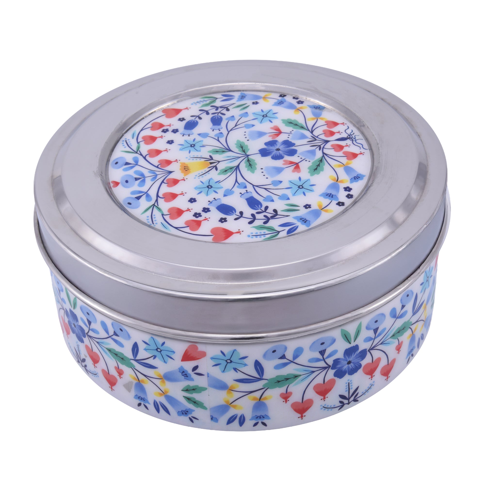 Floral Printed Steel Storage Box with Airtight Lid for Sweets, Dry Fruits & Snacks