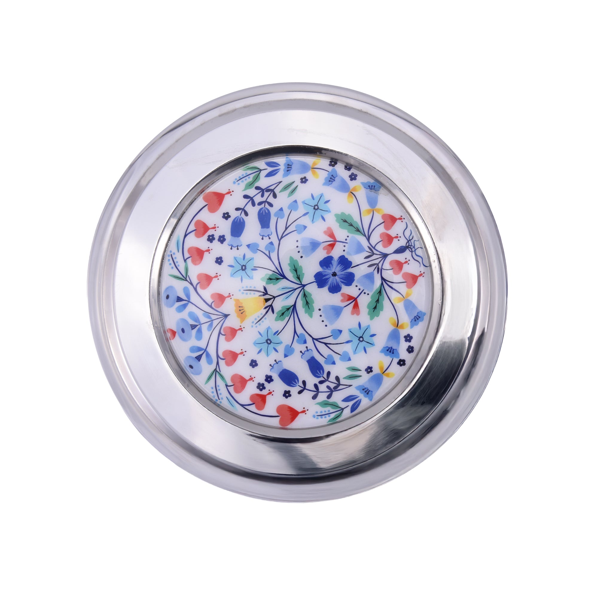 Floral Printed Steel Storage Box with Airtight Lid for Sweets, Dry Fruits & Snacks