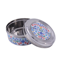 Floral Printed Steel Storage Box with Airtight Lid for Sweets, Dry Fruits & Snacks