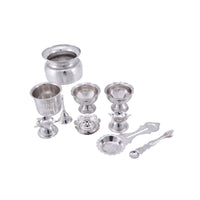 German Silver Pooja Thali Set with Kalash & Accessories for Home Temple