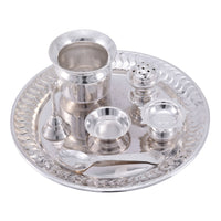 German Silver Pooja Thali Set with Kalash & Accessories for Home Temple with Box