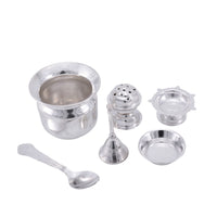 German Silver Pooja Thali Set with Kalash & Accessories for Home Temple with Box