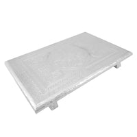 Elegant Silver Finish Pooja Chowki with Embossed Floral Design