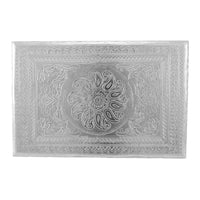 Elegant Silver Finish Pooja Chowki with Embossed Floral Design