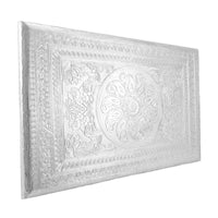 Elegant Silver Finish Pooja Chowki with Embossed Floral Design