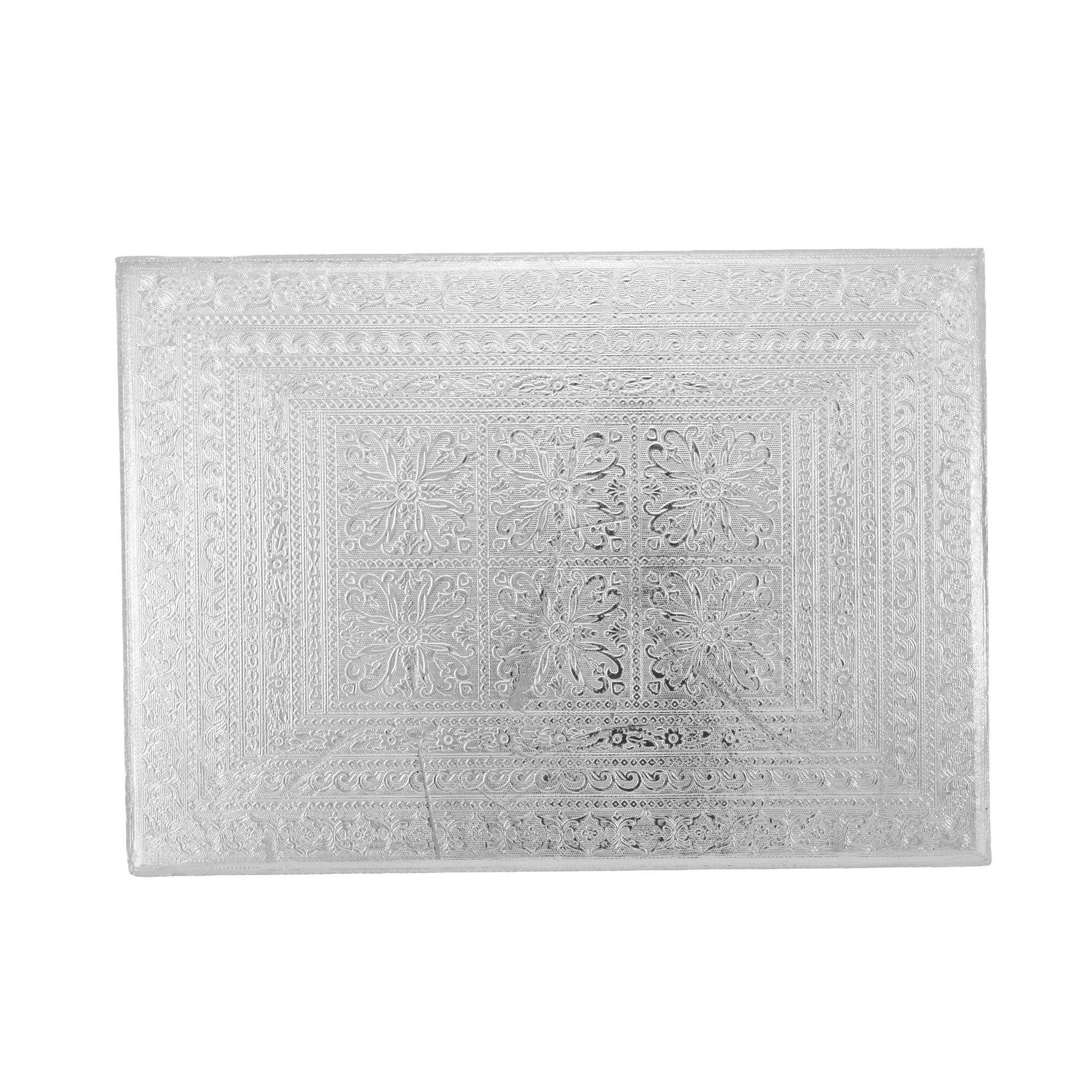 Silver Finish Embossed Pooja Chowki / Decorative Mandir Platform for Home & Temple