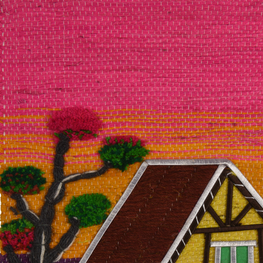 Vibrant Cottage Landscape Woven Wall Hanging