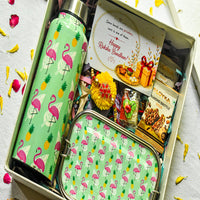 Premium Rakhi Gift Box-Flamingo Bottle+ Flamingo 1 tier Lunchbox