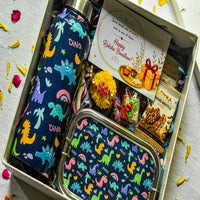 Premium Rakhi Gift Box-Dino Bottle+ Dino 1 tier Lunchbox