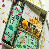 Premium Rakhi Gift Box-Panda Bottle+ Panda 1 tier Lunchbox